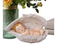 Statua Presepe - Scultura Religiosa Decorativa - Bambino Gesù Dormiente in Resina con d'Angelo per Vetrina Scrivania Comodino Tavolino