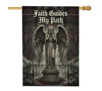 Statua religiosa con angelo religioso e citazione per Halloween, 71 x 101 | Architettura gotica, bandiera del cortile, citazione ispiratrice, scena del cimitero, decorazione religiosa