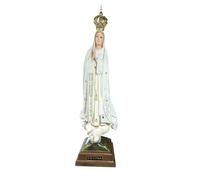Statua religiosa della Madonna di Fatima, bianca e dorata, dipinta a mano con occhi di vetro, pietre preziose e corona rimovibile, 34 cm