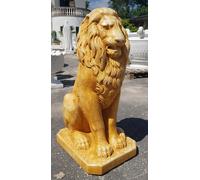 STATUA SCULTURA LEONE GIALLO 80 CM PER ESTERNO DA GIARDINO IN CEMENTO MARMO