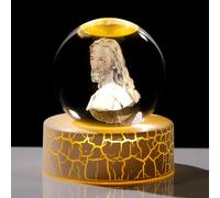 Statua Sfera di Gesù in Cristallo 3D da 6 cm, Regali Cristiani per Donne Uomini, Sfera Religiosa in Vetro per Cristo con Luce Calda, Divertente Regalo di Gesù per Ornamenti Casa Cattolica, Prima