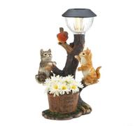 Statua solare da giardino ornamentale con statuette di animali e luci da esterno, in resina, resistente alle intemperie, decorativa per vialetti a LED, patio o cortile, prato e decorazione solare (A)