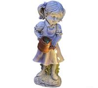 Statua solare della resina bianca della ragazza che tiene il bollitore LED | Ricarica automatica di giorno, luce notturna 6-8 ore, pannello solare integrato, design con bollitore, accento giardino
