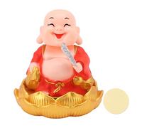 Statua solare di Buddha, ornamento solare per auto, monaco che scuote il sole, giocattolo solare Maitreya sorridente con base, per scrivania, auto, decorazione per la casa (rosso)
