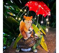 Statua solare per decorazioni da giardino | Scoiattolo che si trova sulla tartaruga che tiene un ombrello con luci a stringa - IP65 impermeabile regali da giardino per giardino