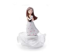 statua STATUINA topper centrotorta COMUNIONE o cresima DONNA femmina - bimba bambina con ciuffo e vestito bianco e fiori rosa - ideale come decorazione torte e dolci
