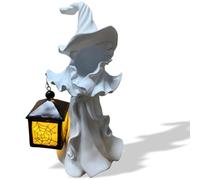 Statua strega bianca con lanterna, decorazione in resina per Halloween, statuetta vintage senza volto per casa, giardino e tavolo