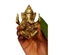 Statua Taj Ganesha in ottone di buon auspicio da 2,5" dio indù idolo casa tem...