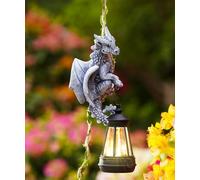 Statue a luce solare per esterni, 16 cm di altezza, drago in resina che si arrampica su una vite da 60 cm con lanterna LED, impermeabile, da appendere, con gancio, per cortile, giardino, parete,