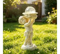 Statue da Giardino a Forma di Angelo Custode con Luce Solare (41 Cm) | Angelo Custode con Lanterna Solare con Sfera in Vetro Effetto Crepato e Luce LED, Impermeabile; Decorazione per Prati