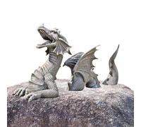 Statue da giardino gotiche drago - Statua di drago multiparte, decorazione artistica del drago | Scultura decorativa e durevole, statua di drago volante in tre pezzi - adatta come ornamento