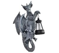 Statue da giardino solari da parete, statua di drago in resina, con piccola lanterna, fantastica decorazione a forma di drago per balcone, cortile, patio, statue da giardino solari, decorazioni
