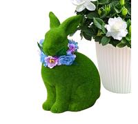 Statue De Lapin De Pâques | Décoration D'intérieur En Résine 3D Verte Portant Une Couronne Florale | Décoration De Jardin Lapin De Pâques | Pour Cour, Jardin, Pelouse, Porche, Porte D'entrée, Coin Sal