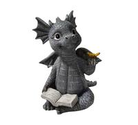 Statue del Drago,Statua del Giardino del Drago | Leggere un libro con figure di drago farfalla,Statua da giardino animale carino fatta a mano da 4,3 pollici/11 cm, scultura artistica in resin