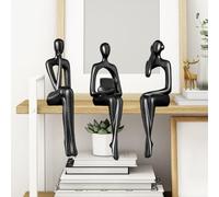 Statue Del Pensatore Nero, 3PCS Statuette Decorative A Forma Di Pensatore Statuette Artistiche Astratte Nere Set Di Moderne E Versatili In Resina Per Soggiorno Ufficio Libreria Camera Da Letto
