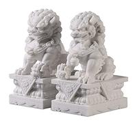 Statue di marmo cinese Foo Dogs Pair Asian Feng Shui Decor, Fu Foo Dogs Guardian Lion Statues For Home Decor Outdoor Large, Best Housewarming Congratulatory Gift To Ward Off Evil Energy,Bianca,10CM