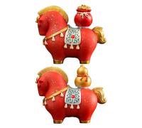 Statue Di Per Decorazione Casa | 2026 Ornamento Da Tavolo In Resina Arte Cinese - 2 Pezzi Statua Animale Anno Del Cavallo - Per La Casa Il Soggiorno L'Ufficio La Libreria La Credenza Il La Festa La Va