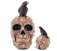 Statue di teschio di corvo di Halloween, statua in resina di Halloween con corvo su teschio, decorazione realistica per il terrore, decorazione da tavolo, centrotavola per eventi bar, casa infestata