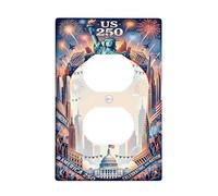 Statue Duplex Outlet Covers Placca da parete, Celebratory Patriotic Fireworks Cityscape Independence Day Red Plastic Standard Size Wall Plates for Electrical Outlet for Home Living Room Bedroom Decor