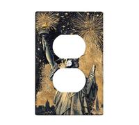 Statue Duplex Outlet Covers Placca da parete, Patriottica Vintage Fuochi d'artificio Stelle Indipendenza Oro Plastica Dimensioni standard Piastre da parete per prese elettriche per camera da letto