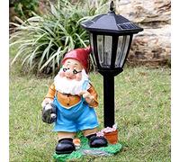 Statue gnoma solare da giardino, luci a energia solare esterna Ornamenti gnomi divertenti di figurine, vernice per auto frp resistenti alle intemperie, decorazioni per prato puzzolente gigante,