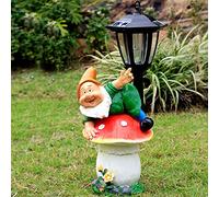 Statue gnoma solare da giardino, luci a energia solare esterna Ornamenti gnomi divertenti di figurine, vernice per auto frp resistenti alle intemperie, decorazioni per prato puzzolente gigante,