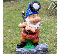 Statue gnoma solare da giardino, luci a energia solare esterna Ornamenti gnomi divertenti di figurine, vernice per auto frp resistenti alle intemperie, decorazioni per prato puzzolente gigante,