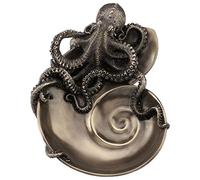 Statue in resina contenitore di curiosità finitura bronzo Octopus on Nautilus Shell vassoio 17,8 x 6,3 x 14 cm bronzo