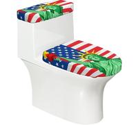 Statue Liberty - Set di 2 copriwater elastici per il bagno, con coperchio elastico e copriwater a forma di U, morbidi e lavabili