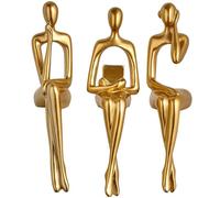 Statue Nera Decorazione per la casa, 3 Pezzi Moderni libreria e scrivania Decorazioni, Statua del pensatore del pensatore di Postura da 6, 7 Pollici in Oro, Scultura Astratta Decorativa in Resina per