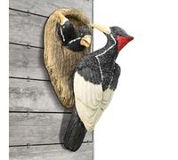 Statue Uccelli da Giardino | Scultura Picchio sul Tronco,Figura Animale in Resina in Posa da Alimentazione Decorazione da Esterno per Prato Cortile Fattoria Ingresso Sentiero