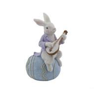 Statuetta a forma di coniglietto pasquale che suona il violino o il liuto | Coniglio pasquale in resina ornamento che suona strumenti musicali sull'uovo, figurina colorata con paillettes per