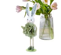Statuetta a forma di coniglio per scrivania, decorazione primaverile per la casa con fiori e statuetta in piedi, coniglio pasquale per interni, per giardino, cortile, portico, porta, tavolo, cortile