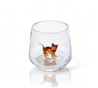 Statuetta a forma di gatto, bicchiere da vino trasparente senza stelo con unico gatto 3D all'interno, tazza in vetro fatta a mano, perfetta per acqua, latte, vino, regalo per gli amanti dei gatti (#4