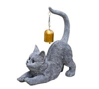 Statuetta a forma di gatto che si allunga, decorazione per la casa, con campana sulla coda, sculture di animali da esterno, per cortile, ingresso, scrivania, soggiorno, balcone, interni ed esterni