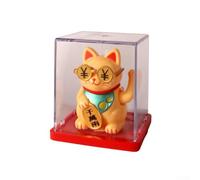 Statuetta a forma di gatto fortunato che sventolava la luce, per scrivania, auto, cruscotto e ufficio, alimentato a energia solare, pezzo decorativo (giallo)