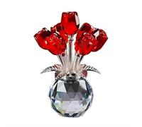 Statuetta a forma di rosa rosa fatta a mano con vaso rotondo, bouquet di fiori ornamentali da regalare, fiori di cristallo fatti a mano, decorazione da collezione per la casa, per anniversario di