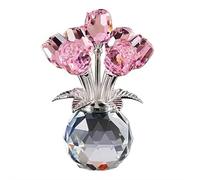Statuetta a forma di rosa rosa fatta a mano con vaso rotondo, bouquet di fiori ornamentali da regalare, fiori di cristallo fatti a mano, da collezione, decorazione da tavolo per la casa, per