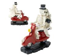 Statuetta a forma di teschio da motociclista - Statua a tema amore e morte, regalo per anniversario di matrimonio o anniversario, decorazione per scrivania o romantici e mistici | Coppia di