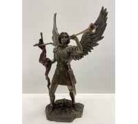 Statuetta Arcangelo San Gabriele con corno in bronzo fuso a freddo, 33 cm