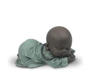 Statuetta Bonze Ronfleur - Decorazione Zen e Feng Shui - per creare un'atmosfera rilassante e spirituale - idea regalo portafortuna, larghezza: 11,5 cm, colore: verde e marrone - Zen'Light