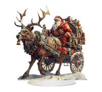 Statuetta con renna e slitta di Babbo Natale, figura di Babbo Natale in slitta - Decorazione del villaggio di Natale invernale in acrilico 2D,Tovaglia da collezione con renne e slitta di Babbo Natale