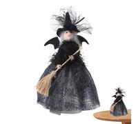 Statuetta da collezione di strega, strega con scopa - streghe con cappello in maglia abiti cima albero | decorazione da ufficio ornamenti Halloween albero Topper per ufficio cime d'a