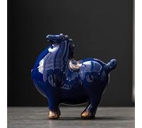 Statuetta da collezione in ceramica, cavallo grasso, scultura da giardino dipinta a mano, decorazione da tavolo per casa e ufficio, regalo per attirare il successo (blu)