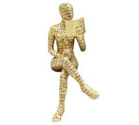 Statuetta da donna che legge in oro, statua pensatrice per la decorazione domestica, sculture estetiche astratte moderne in resina, piccola statua d'arte dorata per mensola, soggiorno, sala da pranzo