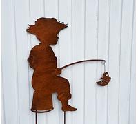 Statuetta da giardino giovane pescatore Tom con pesce, 70 x 60 cm, da inserire, decorazione da giardino, resistente alle intemperie, in metallo arrugginito, decorazione maritim