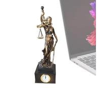 Statuetta da tavolo in resina con orologio, statua di Lady Justice, statua a tema legge, ornamento decorativo da tavolo | Scultura senza della giustizia per casa, ufficio, studio, camera da