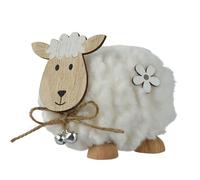 Statuetta decorativa a forma di pecora con campanella, 8 x 11 cm, in legno, motivo pecora pasquale come decorazione pasquale - Statuetta di pecora, decorazione primaverile, colore bianco naturale
