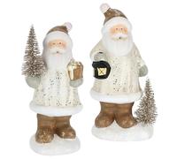 Statuetta decorativa di Babbo Natale in ceramica con albero, set da 2 pezzi, 21 x 7 x 10 cm, decorazione natalizia, decorazione natalizia, decorazione natalizia