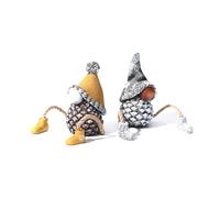 Statuetta decorativa di gnomi con pigna e gambe penzolanti, set di 2 mini statuette di bambole senza volto in resina uniche